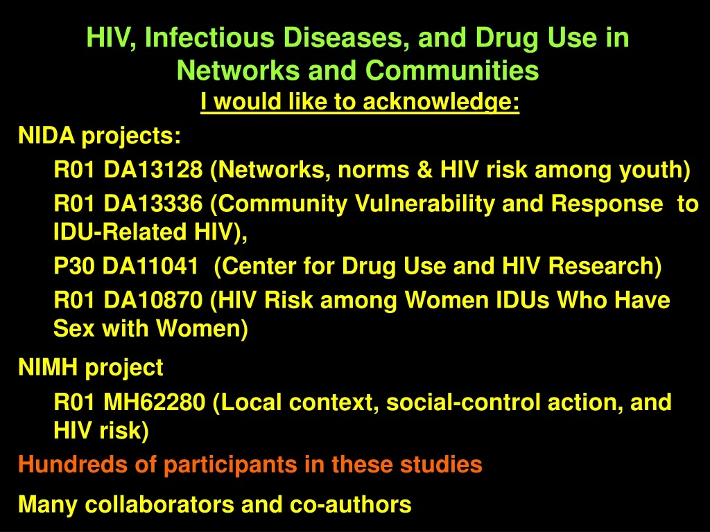 hiv infectious diseases and drug use in networks and communities
