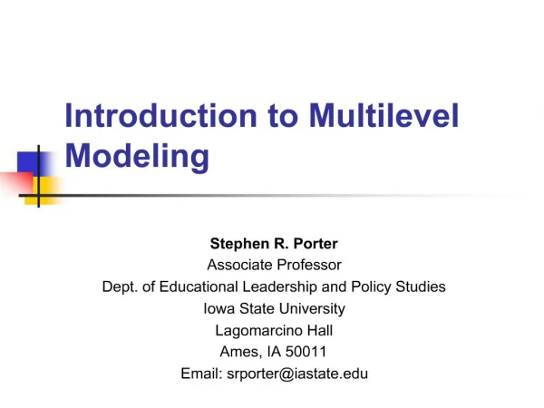 Introduction to Multilevel Modeling