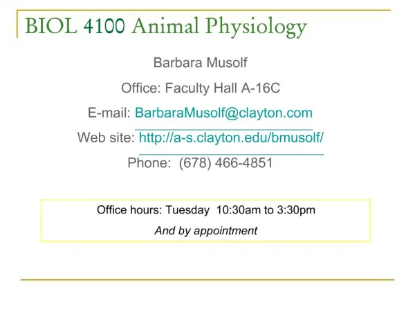 BIOL 4100 Animal Physiology