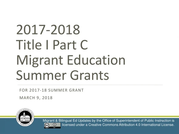 2017-2018 Title I Part C Migrant Education Summer Grants