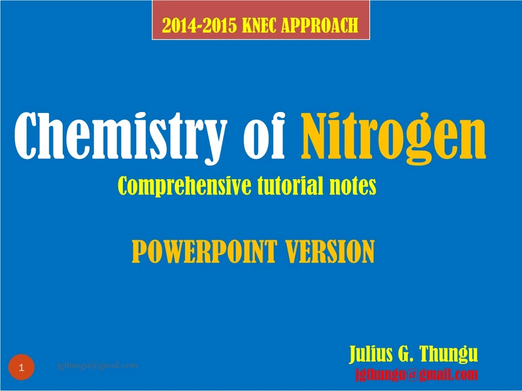 chemistry of nitrogen comprehensive tutorial