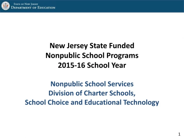 New Jersey State Funded Nonpublic School Programs 2015-16 School Year