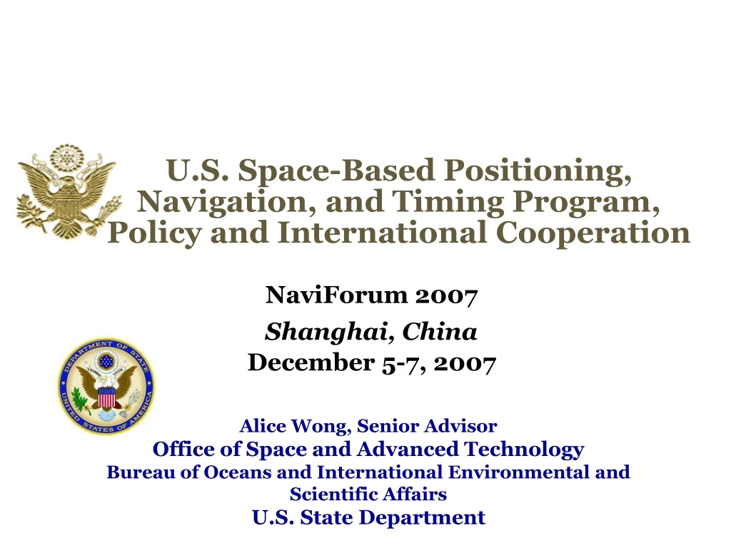 u s space based positioning navigation and timing program policy and international cooperation