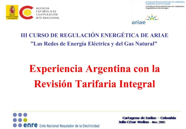 III CURSO DE REGULACI N ENERG TICA DE ARIAE Las Redes de Energ a El ctrica y del Gas Natural Experiencia Argentina