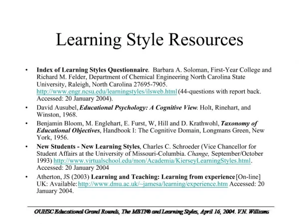 Learning Style Resources