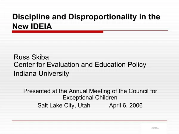 Discipline and Disproportionality in the New IDEIA