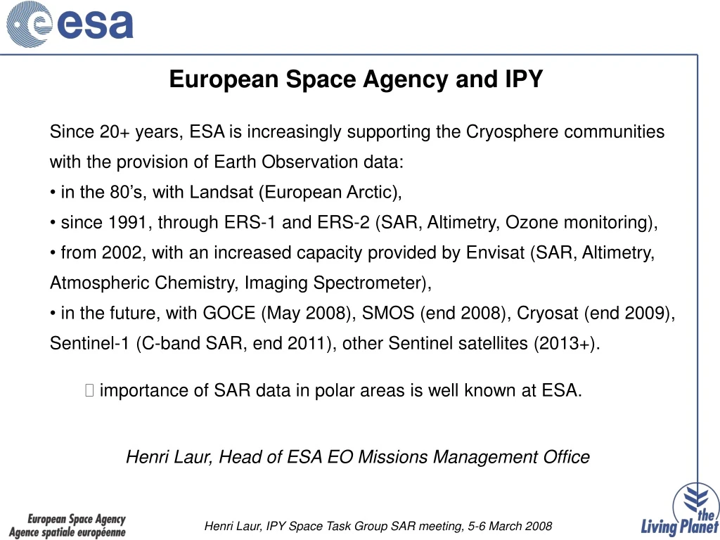 european space agency and ipy