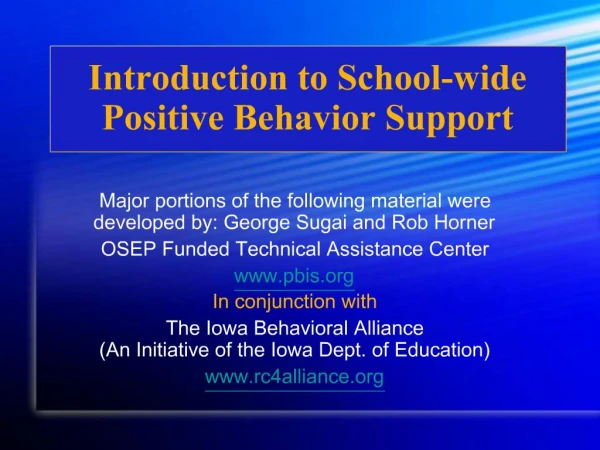 Introduction to School-wide Positive Behavior Support