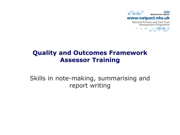 Quality and Outcomes Framework Assessor Training