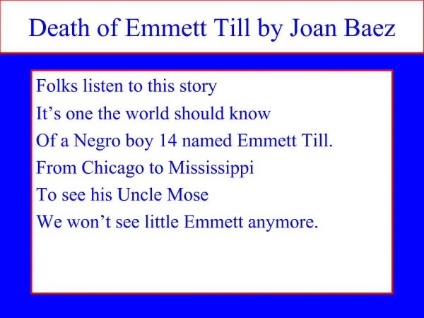 Death of Emmett Till by Joan Baez