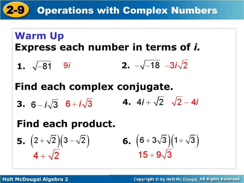 warm up express each number in terms of i