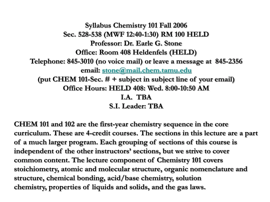 syllabus chemistry 101 fall 2006