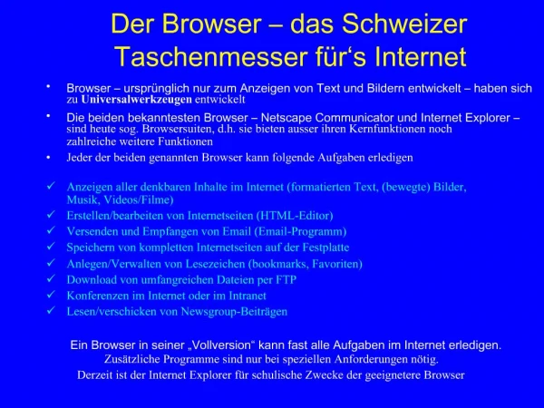 Der Browser das Schweizer Taschenmesser f r s Internet