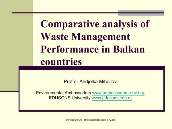 Comparative analysis of Waste Management Performance in Balkan countries