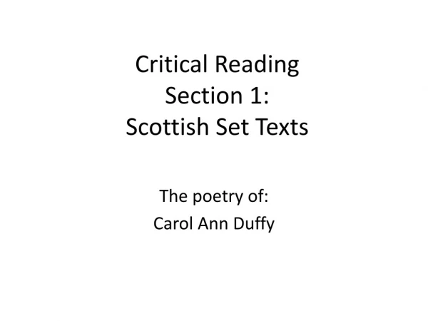 Critical Reading Section 1: Scottish Set Texts