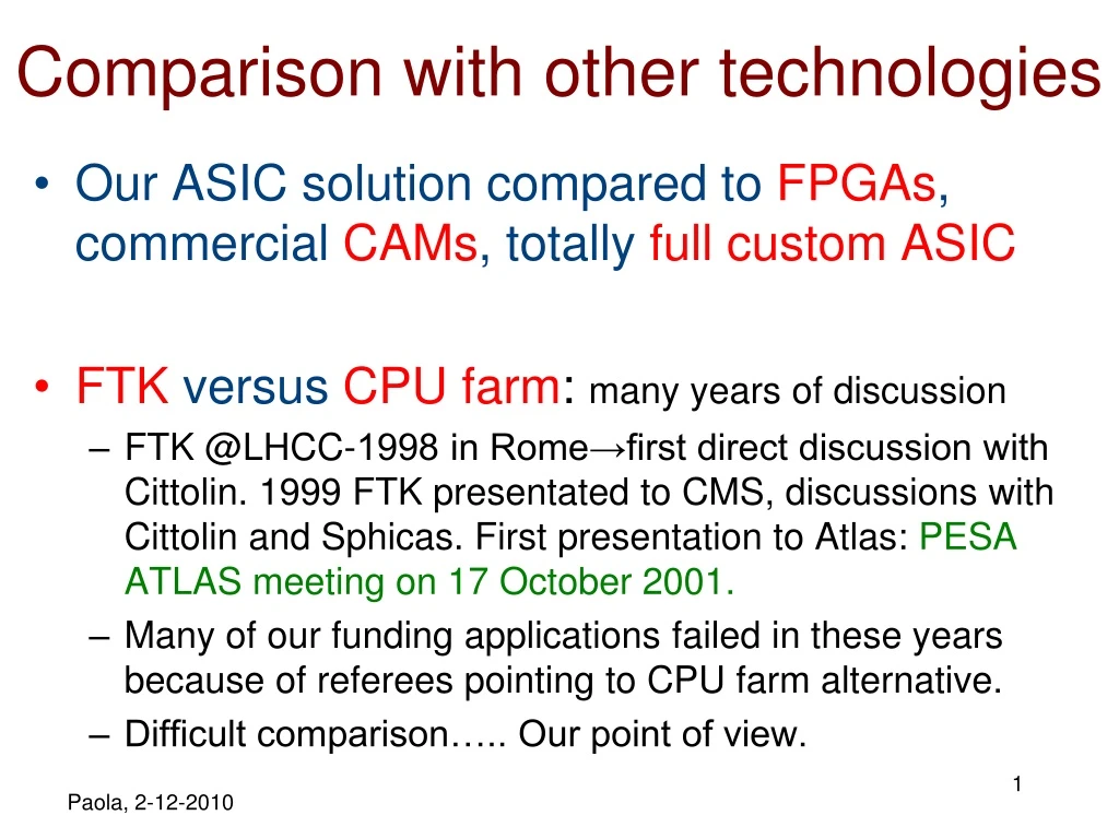 comparison with other technologies