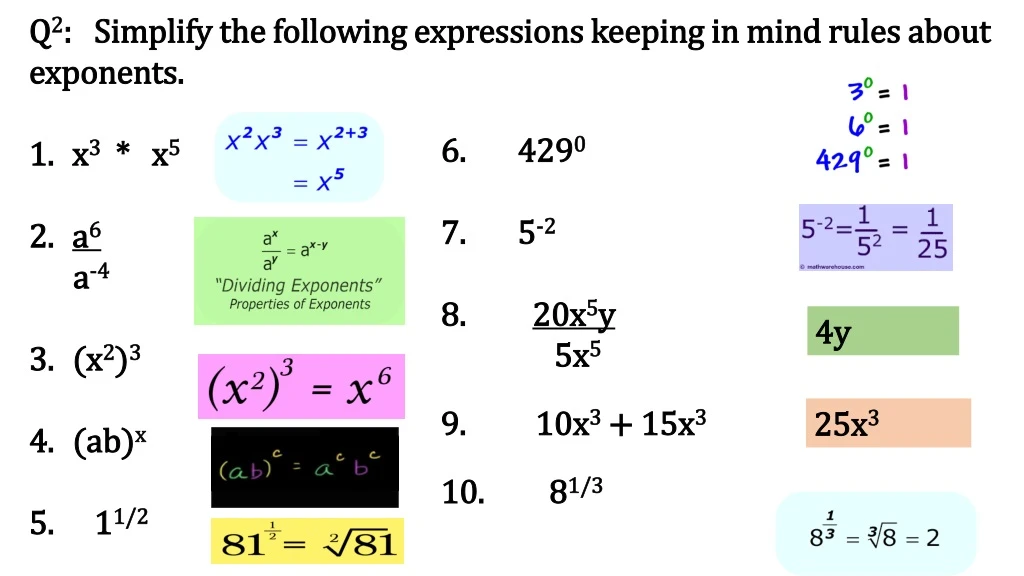 q 2 simplify the following expressions keeping