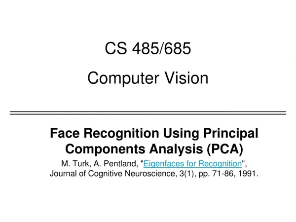 CS 485/685 Computer Vision
