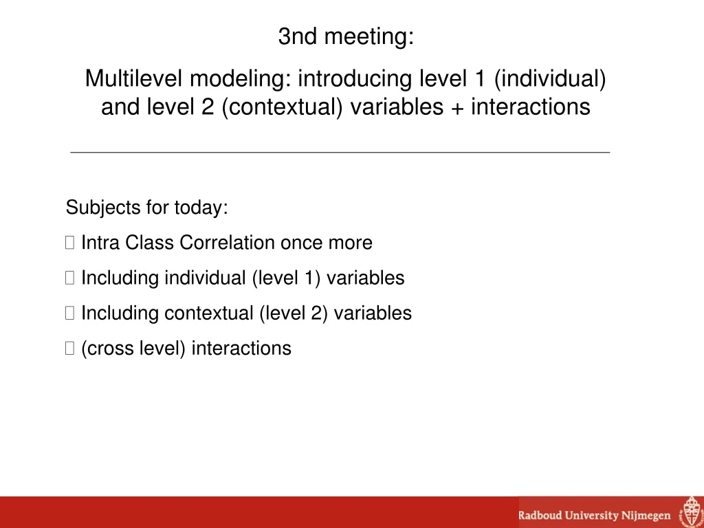 3nd meeting multilevel modeling introducing level