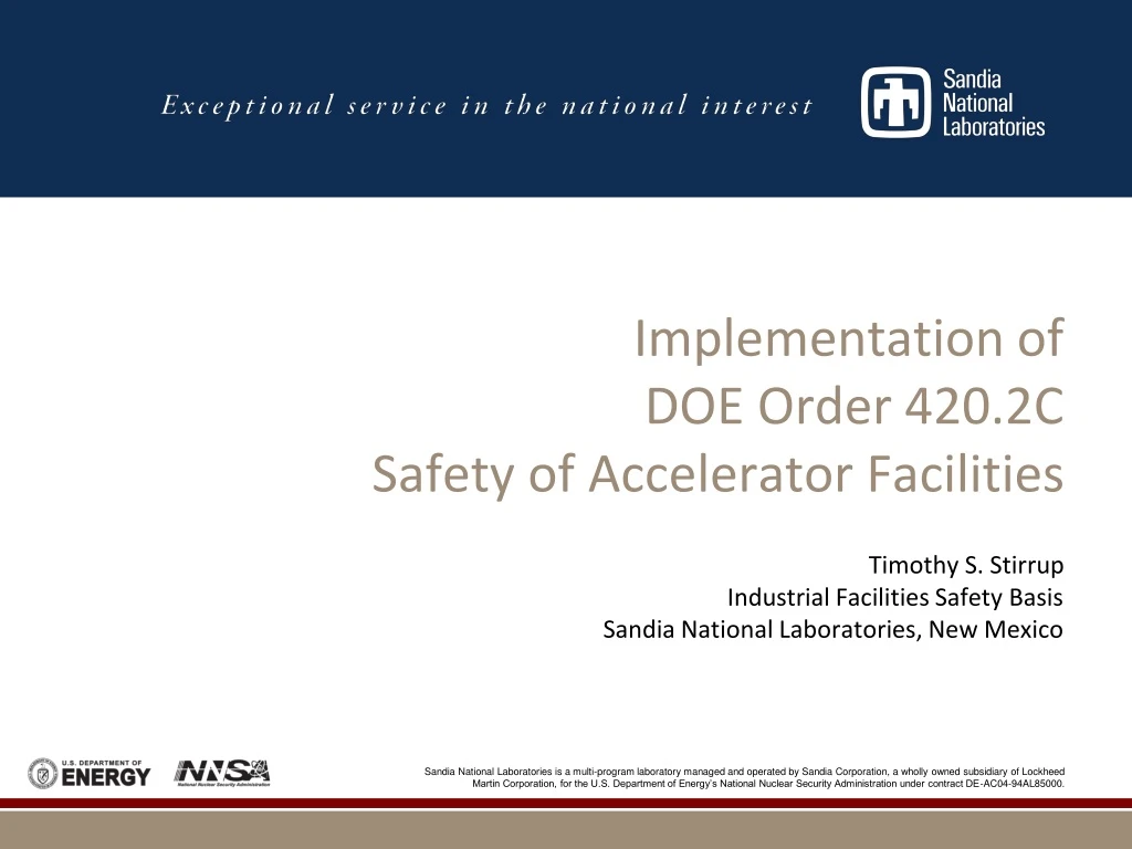 implementation of doe order 420 2c safety of accelerator facilities