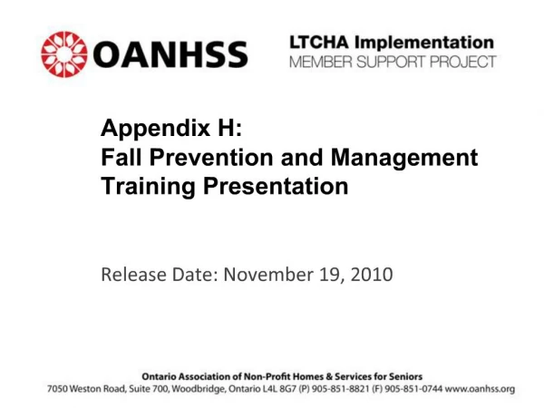 Appendix H: Fall Prevention and Management Training Presentation