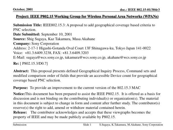 Project: IEEE P802.15 Working Group for Wireless Personal Area Networks (WPANs)