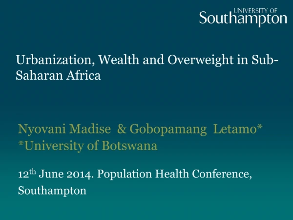 Urbanization, Wealth and Overweight in Sub-Saharan Africa