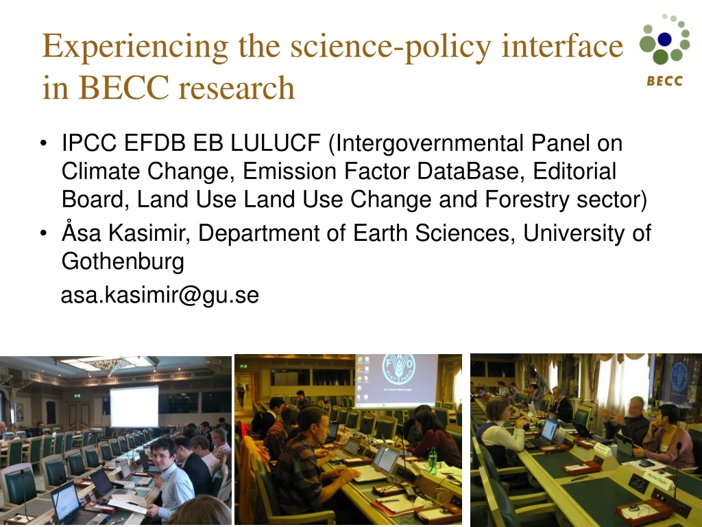 experiencing the science policy interface in becc research