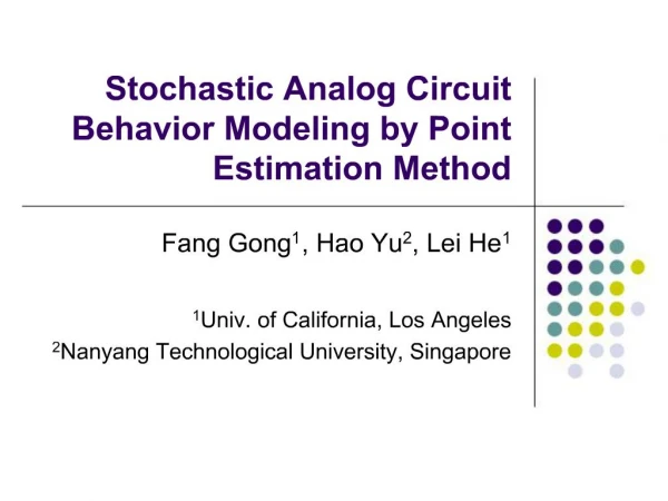 Stochastic Analog Circuit Behavior Modeling by Point Estimation Method