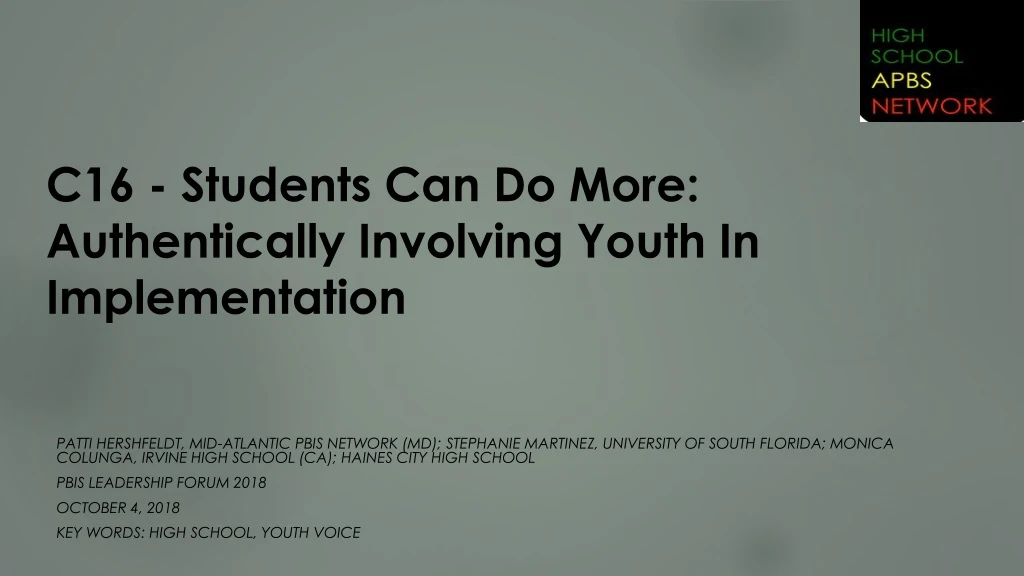c16 students can do more authentically involving youth in implementation