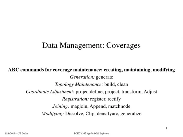 Data Management: Coverages