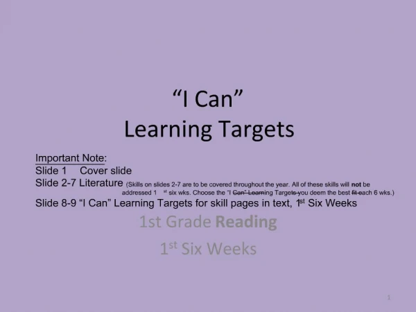 I Can Learning Targets