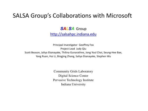 SALSA Group’s Collaborations with Microsoft