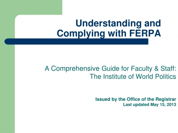 Understanding and Complying with FERPA
