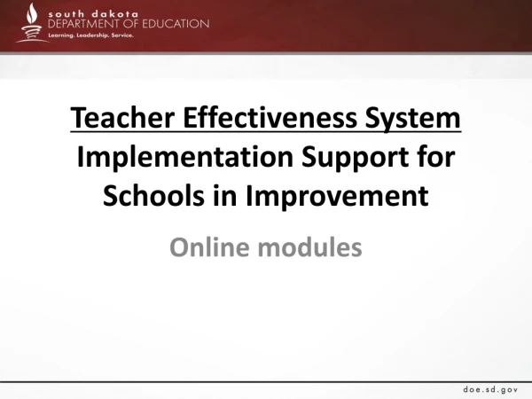 Teacher Effectiveness System Implementation Support for Schools in Improvement