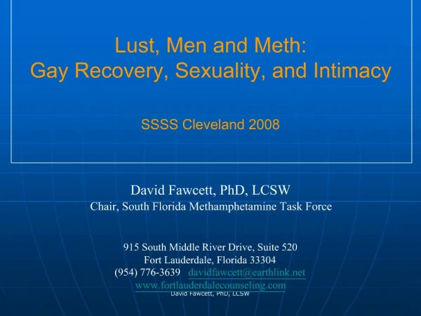 Lust, Men and Meth: Gay Recovery, Sexuality, and Intimacy SSSS Cleveland 2008