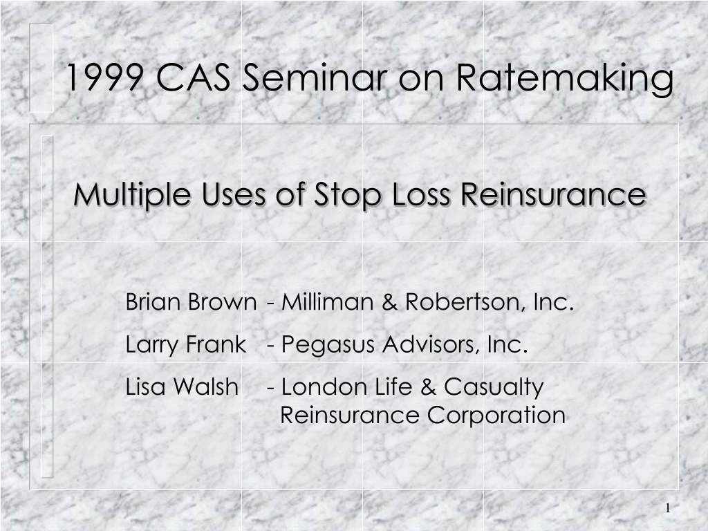 1999 cas seminar on ratemaking