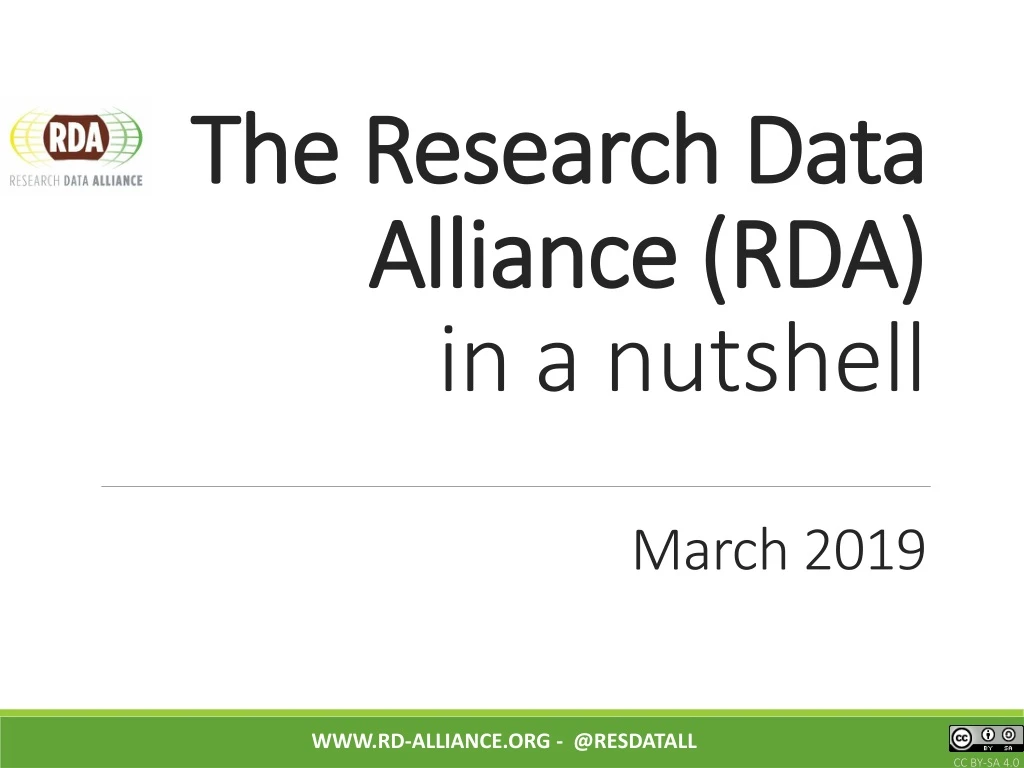 the research data alliance rda in a nutshell march 2019