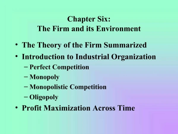 Chapter Six: The Firm and its Environment