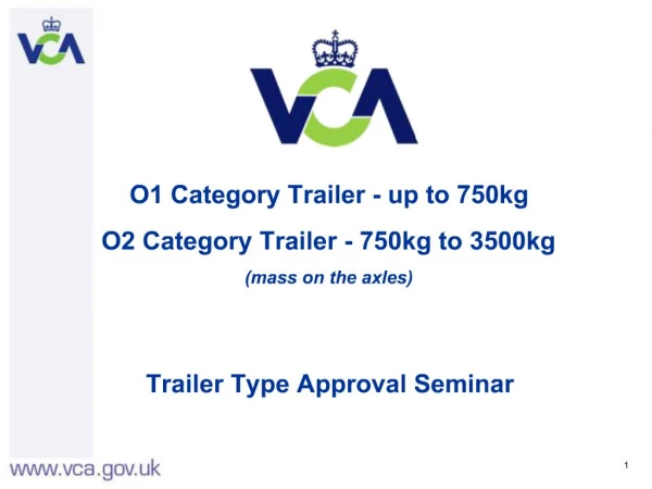 O1 Category Trailer - up to 750kg O2 Category Trailer - 750kg to 3500kg mass on the axles Trailer Type Approval Semin