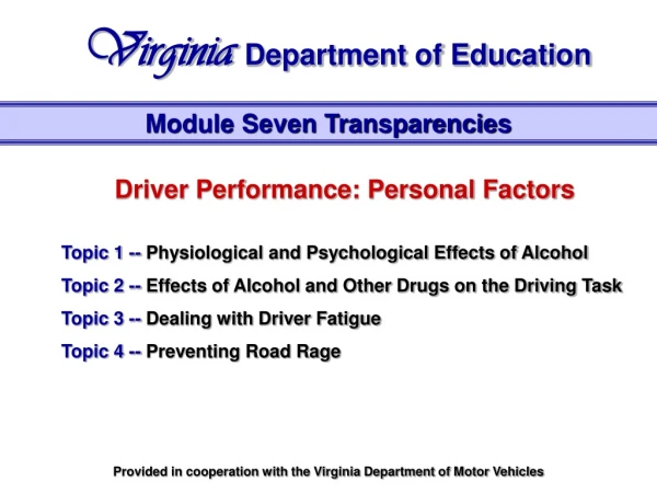 Driver Performance: Personal Factors