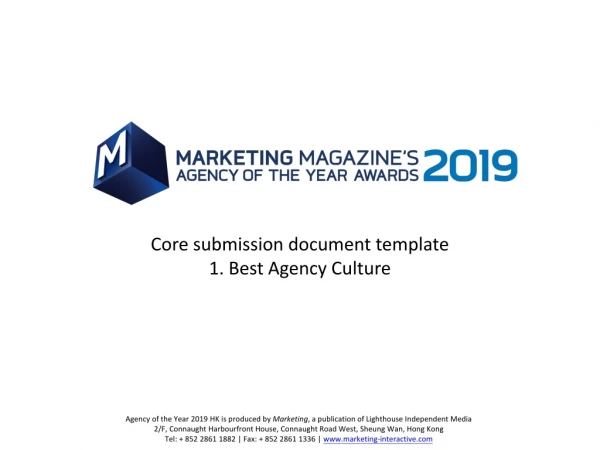 Core submission document template 1. Best Agency Culture