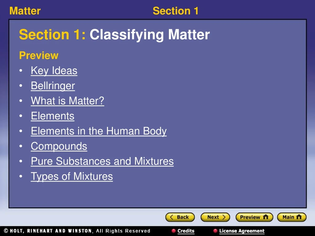 section 1 classifying matter