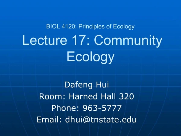 BIOL 4120: Principles of Ecology Lecture 17: Community Ecology