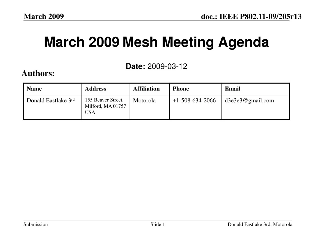 march 2009 mesh meeting agenda