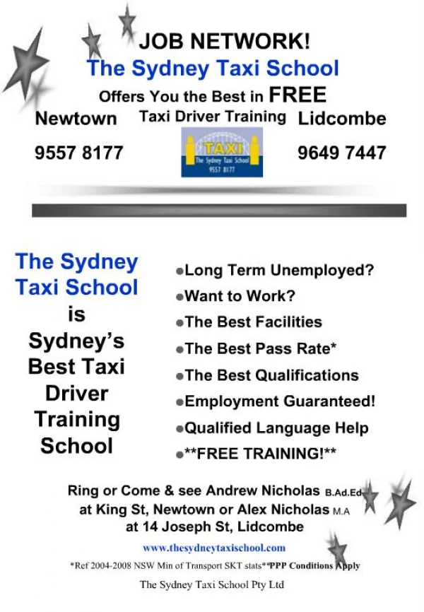 JOB NETWORK The Sydney Taxi School Offers You the Best in FREE Taxi Driver Training