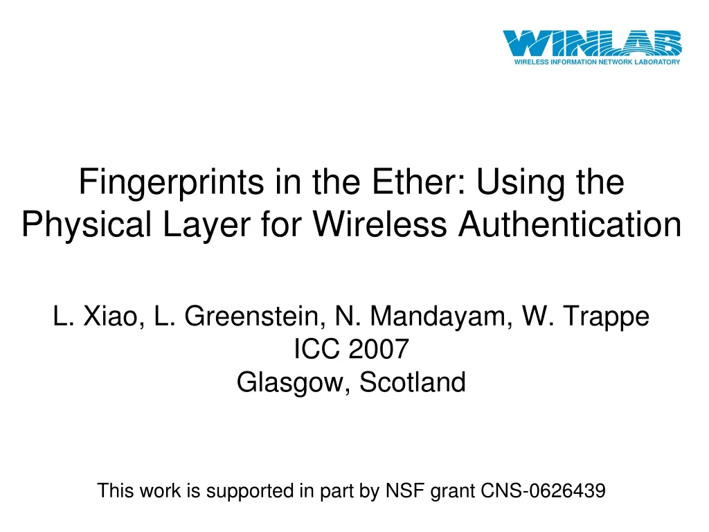 fingerprints in the ether using the physical layer for wireless authentication