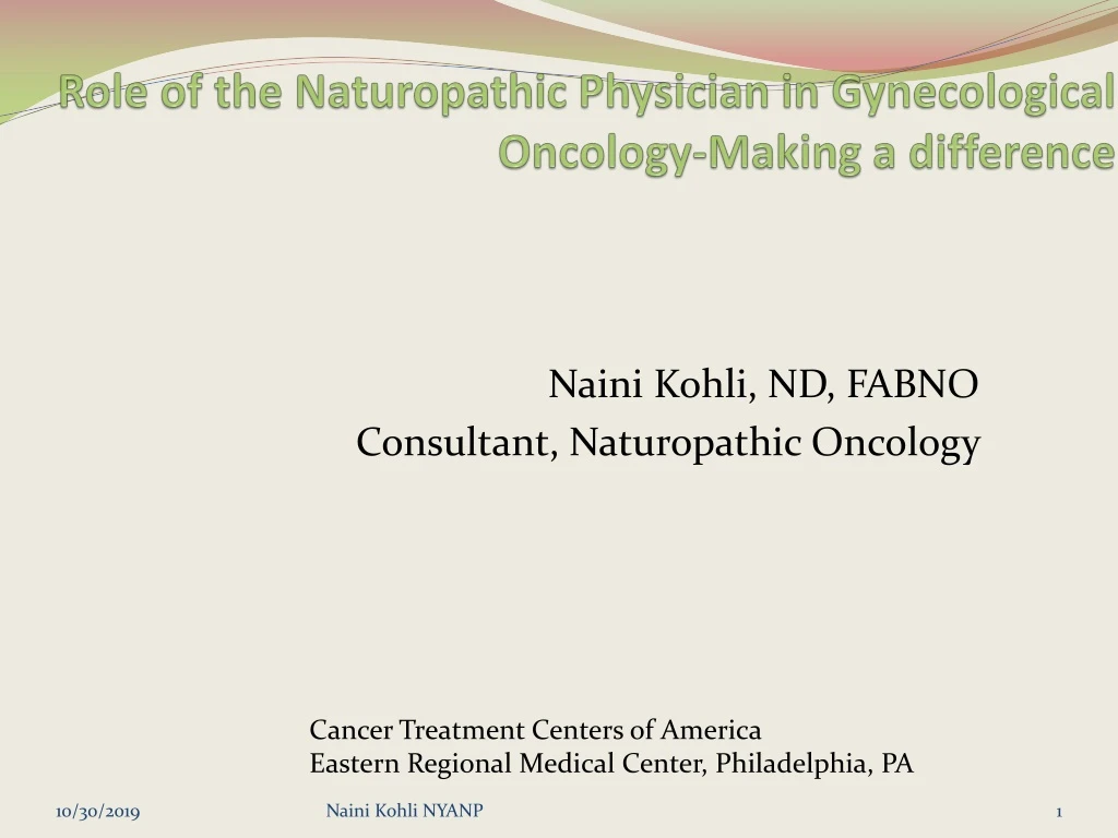 role of the naturopathic p hysician in gynecological o ncology making a difference