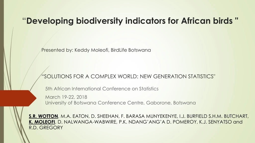 developing biodiversity indicators for african birds