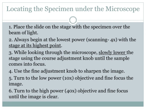 Locating the Specimen under the Microscope